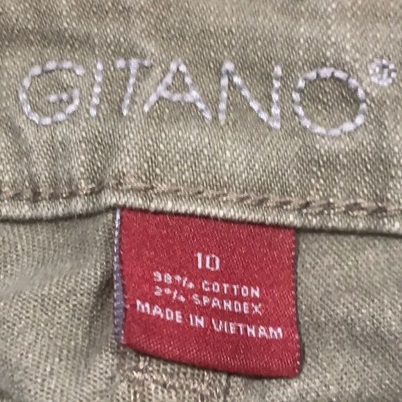 Gitano Drab Green Jeans Size 10 Military Stretch Button Pocket GUC - Picture 8 of 8
